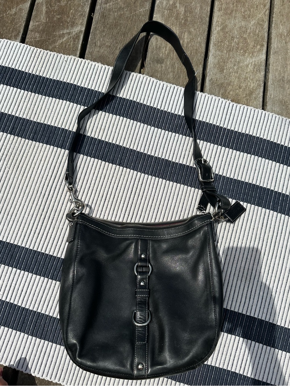 Coach Black Leather Shoulder Bag with Silver Hardware